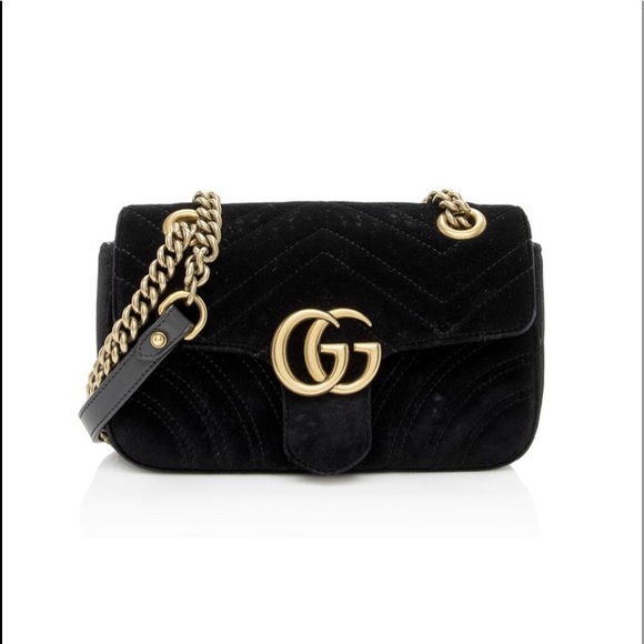 Gucci GG Velvet Marmont Matelasse Small Shoulder Bag Black